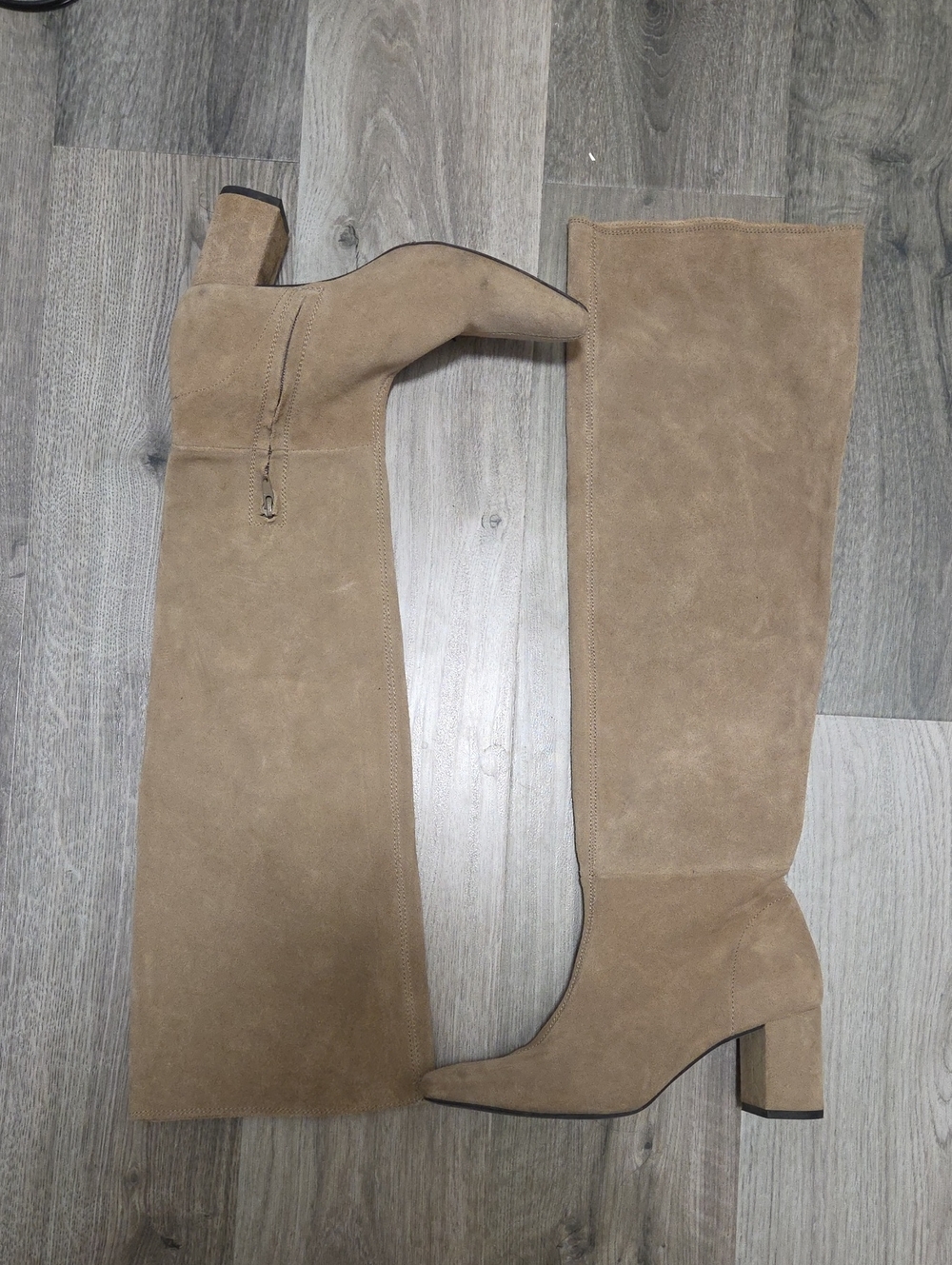 Zara Taupe Suede Over-the-Knee Block Heel Boots